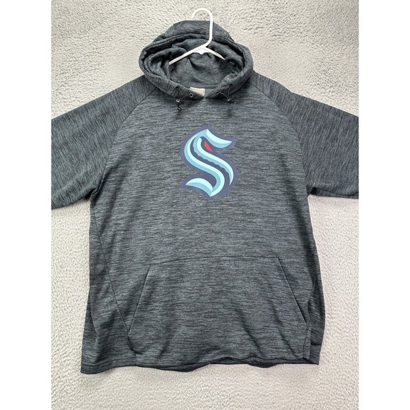 NHL Sweater Mens Large Dark‎ Grey Seattle Kraken Team Hockey Hoodie Sweatshirt - Picture 1 of 9